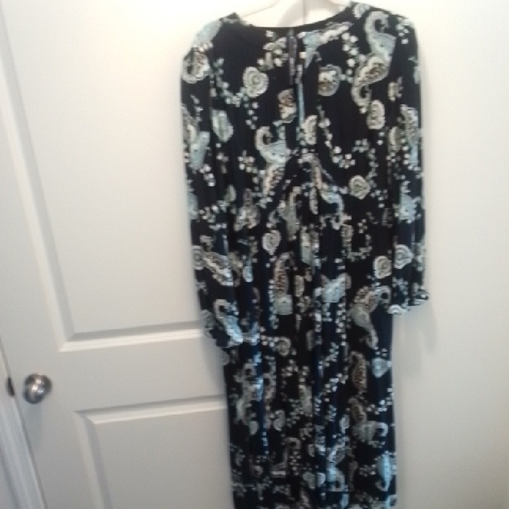 Tommy Hilfiger Black and White Paisley Long Sleeve Dress